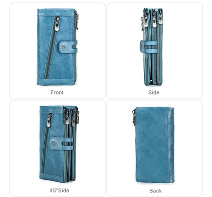 Damen Echtleder Lange Geldbörse Vintage Clutch Reißverschluss Handytasche Kartenhalter