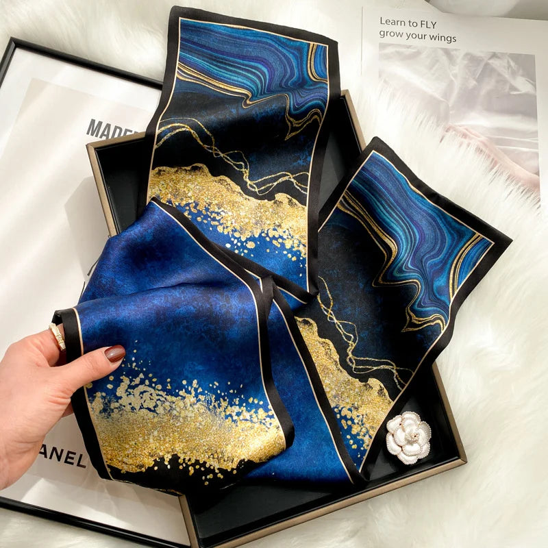 Damen Seidenschal dünn Taschenband Foulard Haarband Stirnband bedruckt E