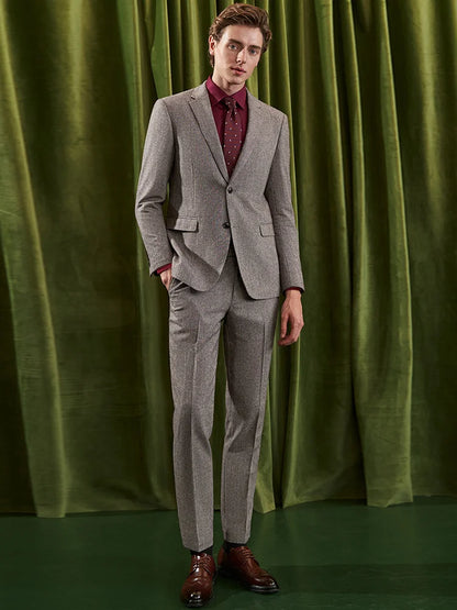 Herren Anzugset aus 55% Wolle: Slim Fit, warm, hellbraun, ideal für Hochzeit & Business.