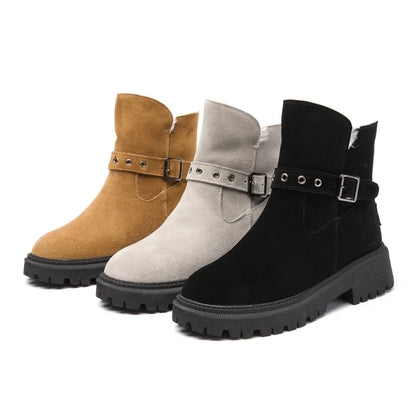AIYUQI Women's Snow Boots Suede Genuinen Leather New Large Size Thick Warm Women Winter Boots Casual Women's Ankle Boots