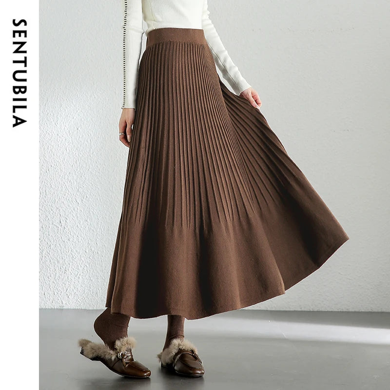 Frauen Midi Rock im eleganten A-Linien-Stil mit Falten für den Winter