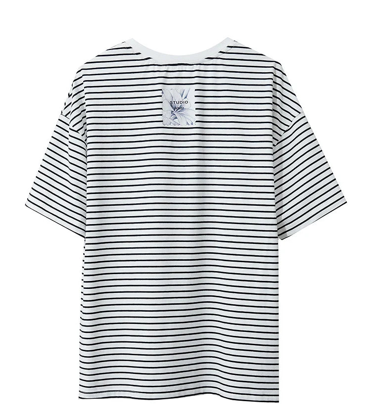 Damen T-Shirt aus reiner Baumwolle mit lässigem Streifenmuster und kurzen Ärmeln