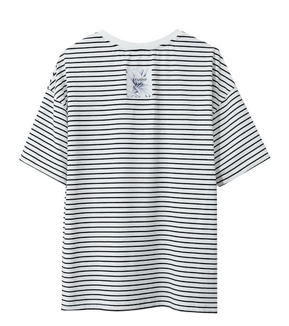 Damen T-Shirt aus reiner Baumwolle mit lässigem Streifenmuster und kurzen Ärmeln