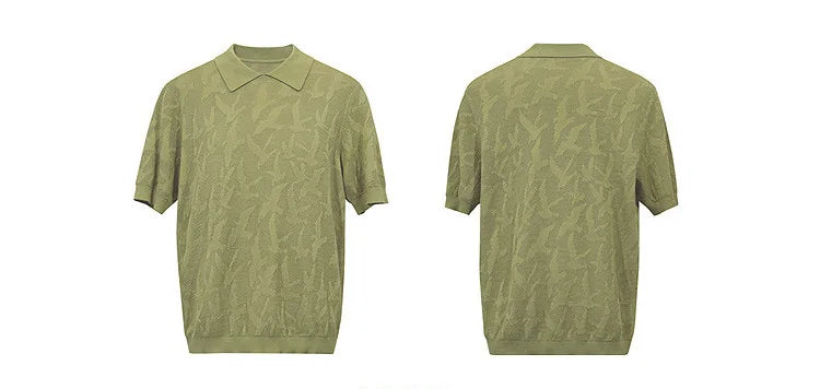 Reverskragen Strickpullover, kurzer Arm, grüner Jacquard, locker geschnitten
