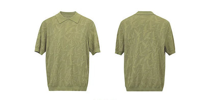 Reverskragen Strickpullover, kurzer Arm, grüner Jacquard, locker geschnitten