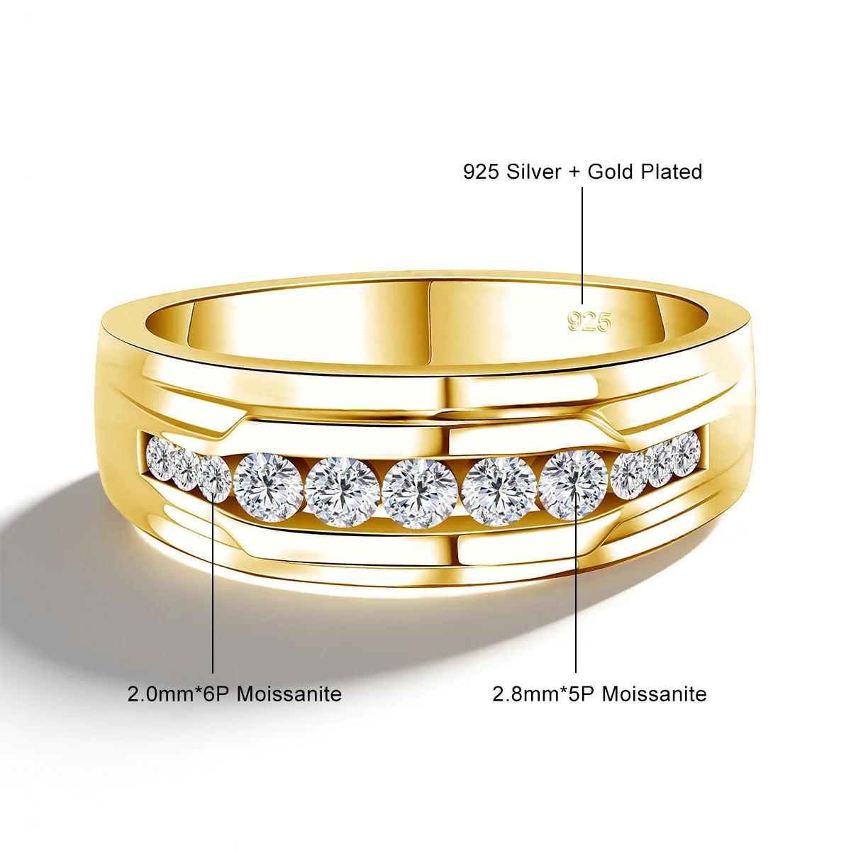 Unisex-Ring aus 925 Silber Moissanit-Verlobungsring Weißglanz für Damen und Herren