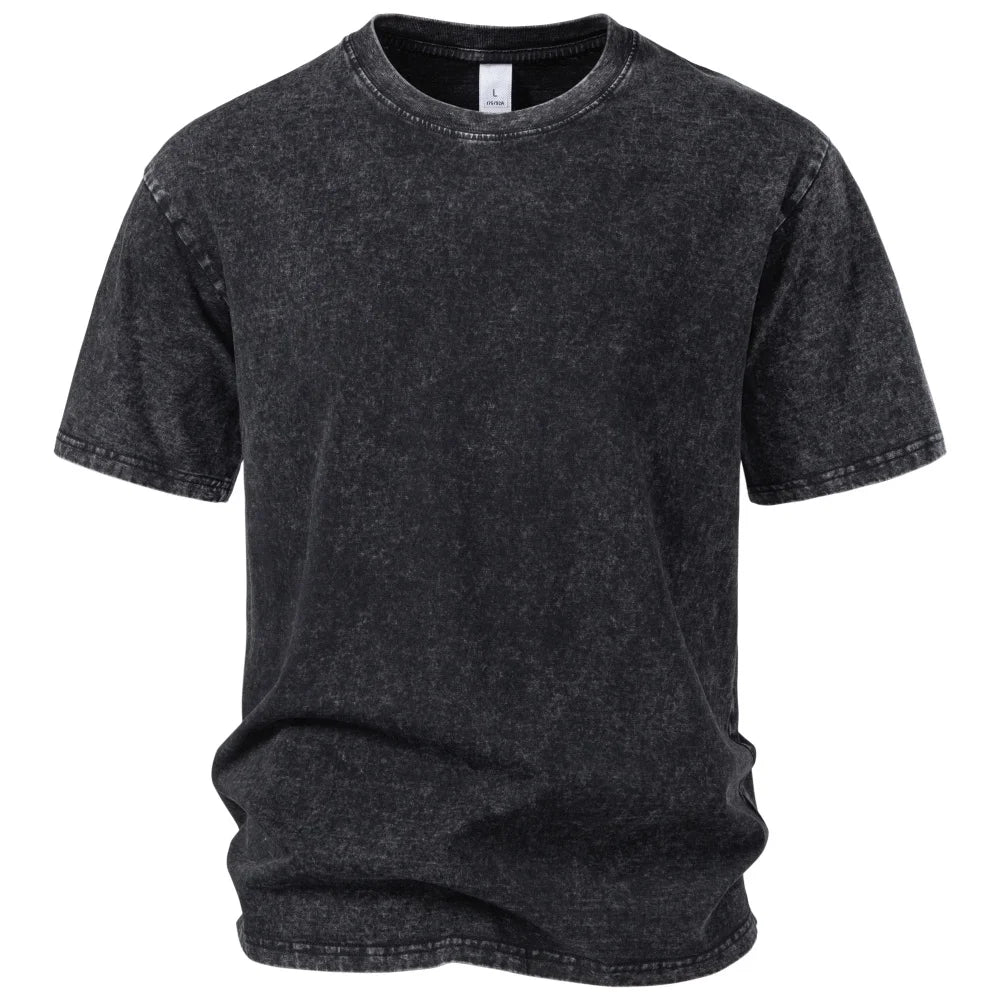 Vintage Herren-T-Shirt aus Baumwolle mit Säurewaschung, anthrazit, Rundhals