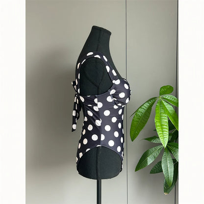 Damen-Badeanzug Polka Dots Bügel rückenfrei Monokini High-Leg