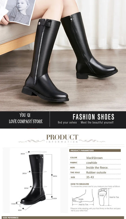 AIYUQI  Women Winter Boots 2025 New Genuine Leather Long Boots Women Big Size 41 42 43 Wool Warm Zipper Riding Boots Women