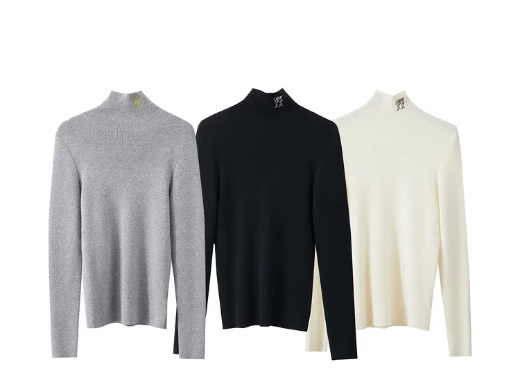 Damen-Rollkragenpullover Kaschmir-Wolle Slim Stickerei Winter