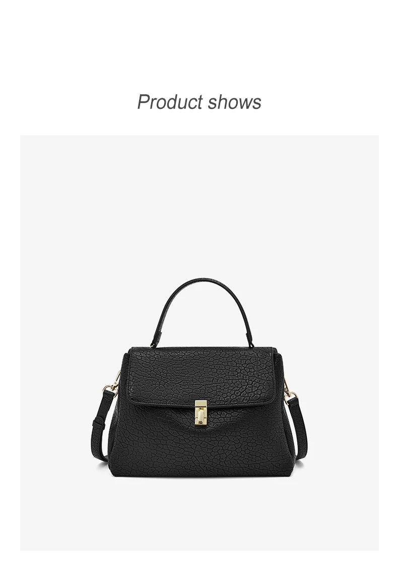 Damen-Schultertasche aus Spaltleder mit Lychee-Muster und Klappen-Verschluss in Weiß oder Schwarz
