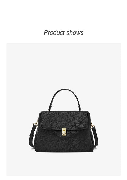 Damen-Schultertasche aus Spaltleder mit Lychee-Muster und Klappen-Verschluss in Weiß oder Schwarz