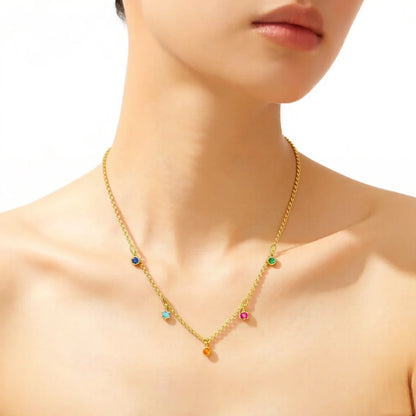 Damen-Charm-Anhänger bunte Steine Halskette goldene Böhmen aus Sterlingsilber