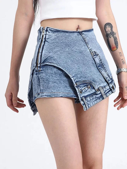 Colorblock-Leoparden-Jeans mit Hohldesign für Damen – High-Waist, gespleißte Taschen und weites Bein
