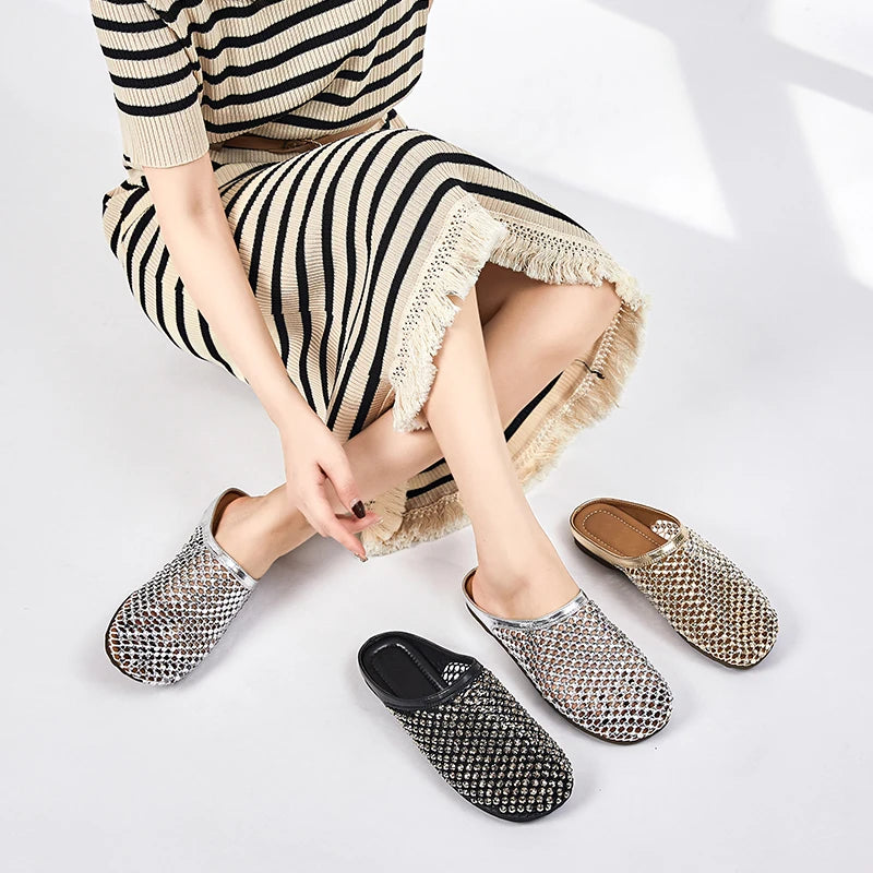 AIYUQI Frauen Geschlossene Zehen Hausschuhe 2025, Anti-slip Diamant Mesh Hausschuhe Für Frauen Große Größe Sommer Weibliche Schuhe