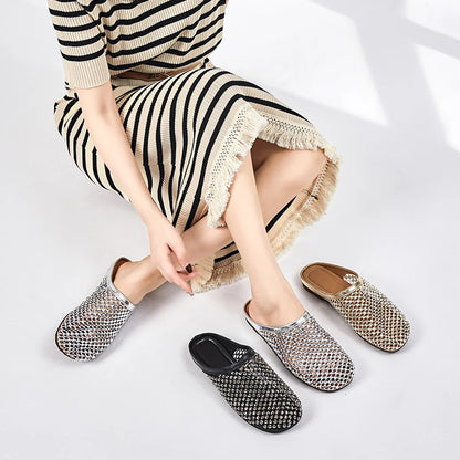 AIYUQI Frauen Geschlossene Zehen Hausschuhe 2025, Anti-slip Diamant Mesh Hausschuhe Für Frauen Große Größe Sommer Weibliche Schuhe