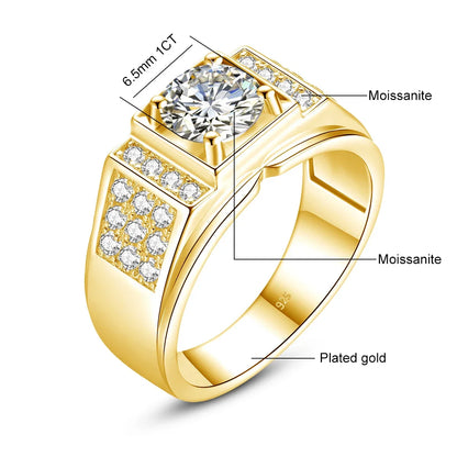 Herren-Moissanit-Ring aus Sterlingsilber 925 mit Zertifikat, Rundschliff 6,5 mm, 1 ct