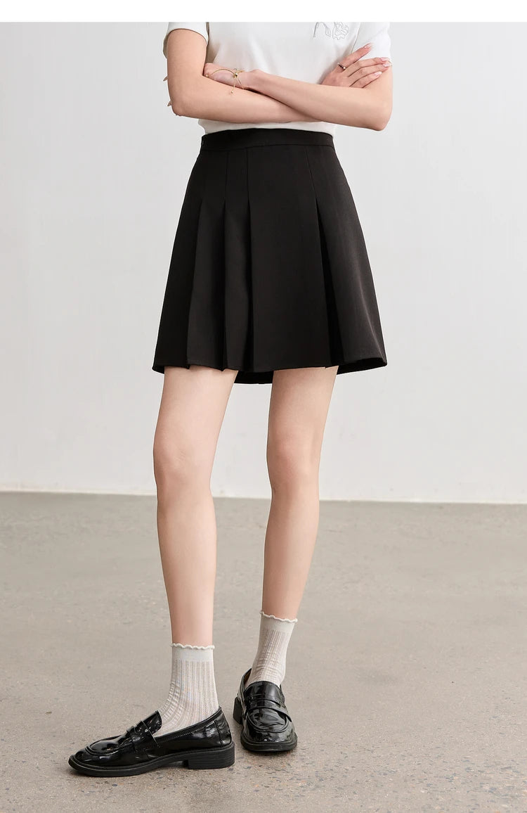 Damen Mini Rock im A-Linie Stil mit asymmetrischem Plissee und hoher Taille