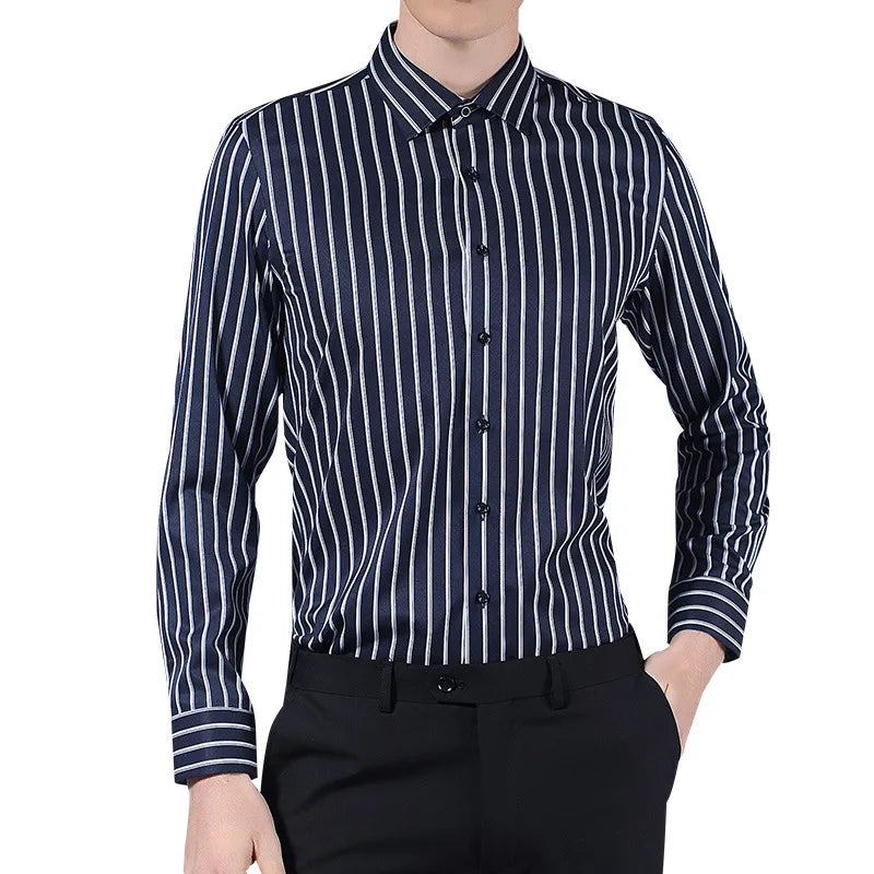 Langarm-Hemd für Herren in Weiß – formell und lässig, koreanischer Stil mit Tasche, ideal für Business und Freizeit.