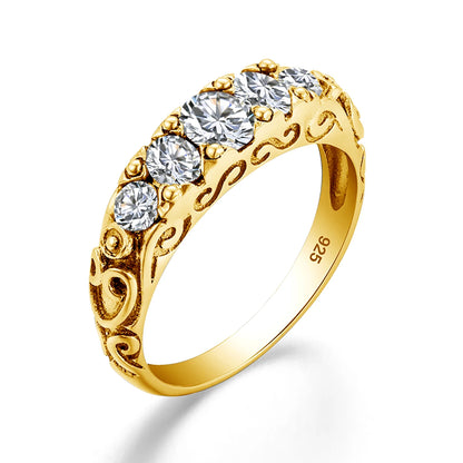 Damen-Ring aus Silber 925 mit Regenbogen-Topas Fünfstein-Design Gewölbter Bund Hochwertiges Geschenk