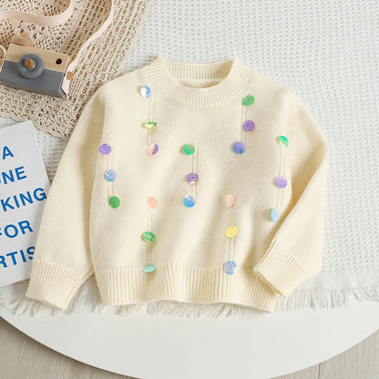 Mädchen Pullover Set mit bunten Pailletten und Tutu Röcken in Pink und Weiß