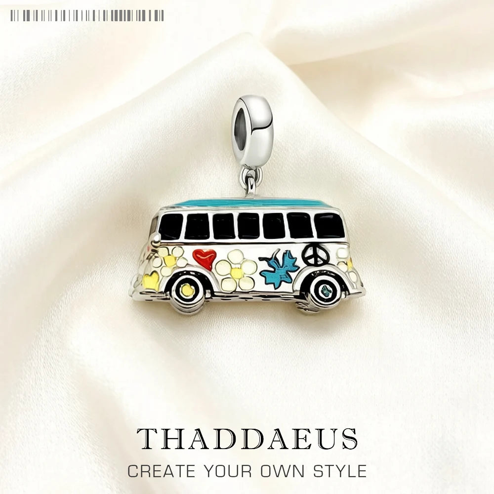 Damen-Charm-Anhänger Friedensbus bunt Vintage II aus Sterlingsilber