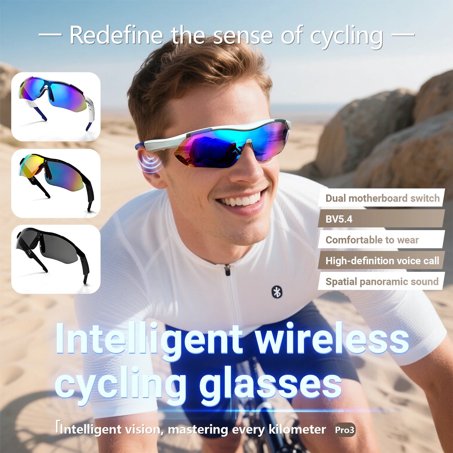 LIGE Smart Bluetooth 5.4 Brille zum Musikhören, Telefonanrufe, Radfahren, Sport, Kopfhörer, UV-Schutz, Sonnenbrille für Männer und Frauen