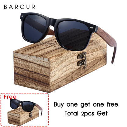 Sonnenbrille Walnuss schwarz polarisiert UV400 Holz Original-Etui Herren