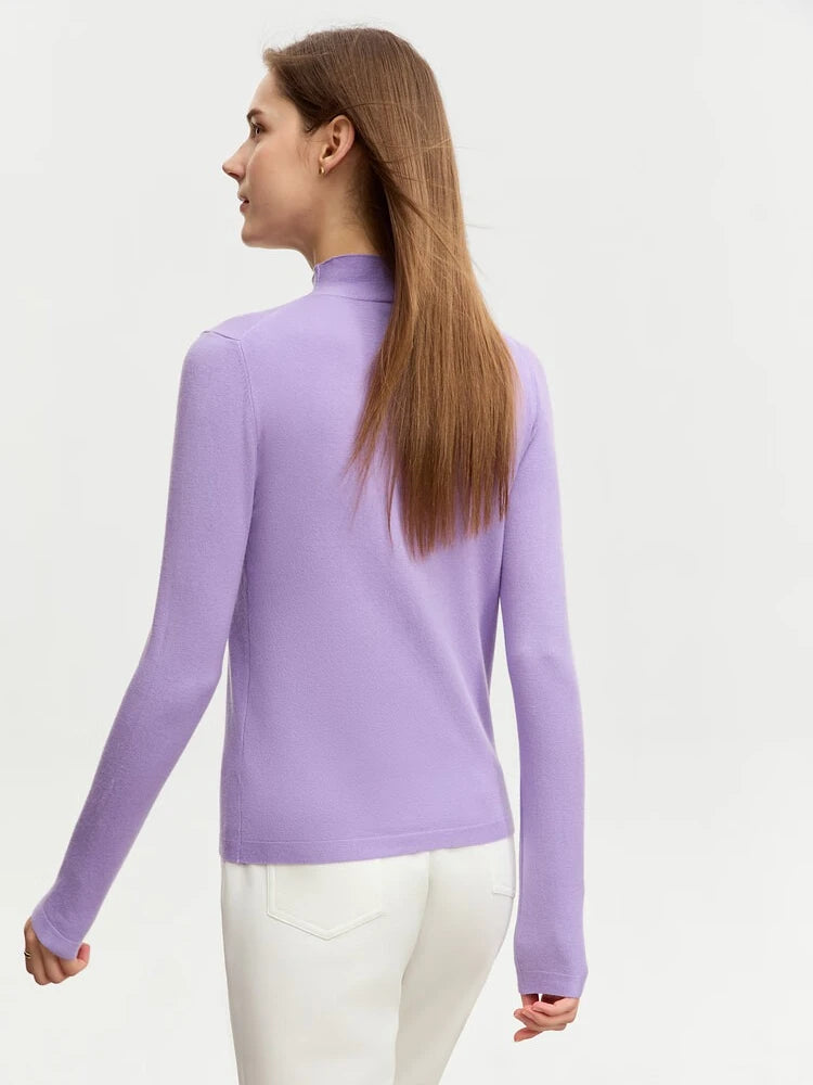 Damenpullover mit Stehkragen, langarm, helllila, schmaler Basic-Stricklook