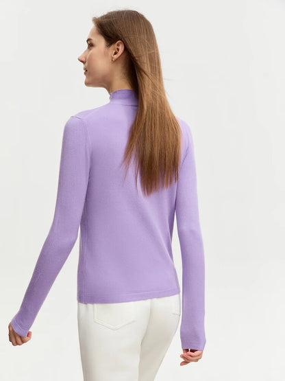 Damenpullover mit Stehkragen, langarm, helllila, schmaler Basic-Stricklook