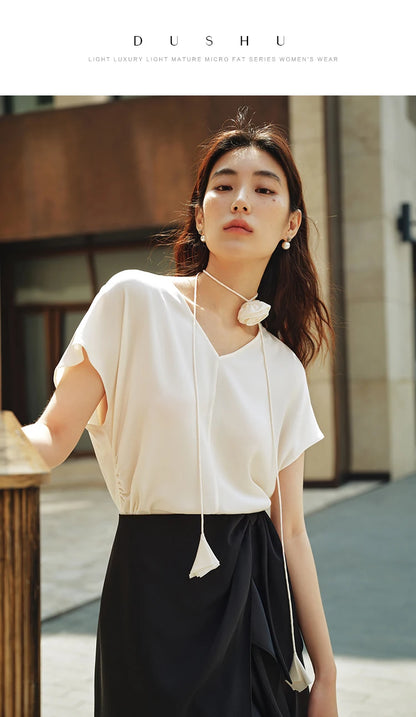 Langarm-Bluse aus 100% Baumwolle in Rosa mit Polo-Kragen und Fake-Layer-Design – Perfekt für den Frühling