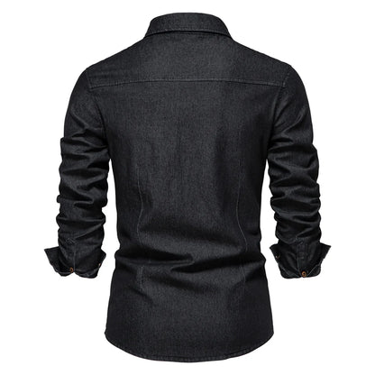 Herren Langarm Hemd aus elastischer Baumwolle im Casual Stil für Designer Kleidung