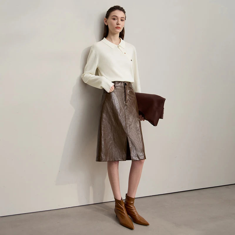 cremefarbener Pullover mit Polokragen und Knopfleiste, lange Ärmel
