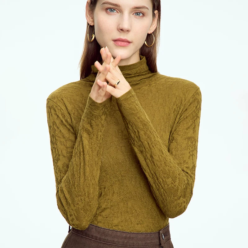 Damen-Rollkragenpullover Wolle Slim einfarbig Büro Winter