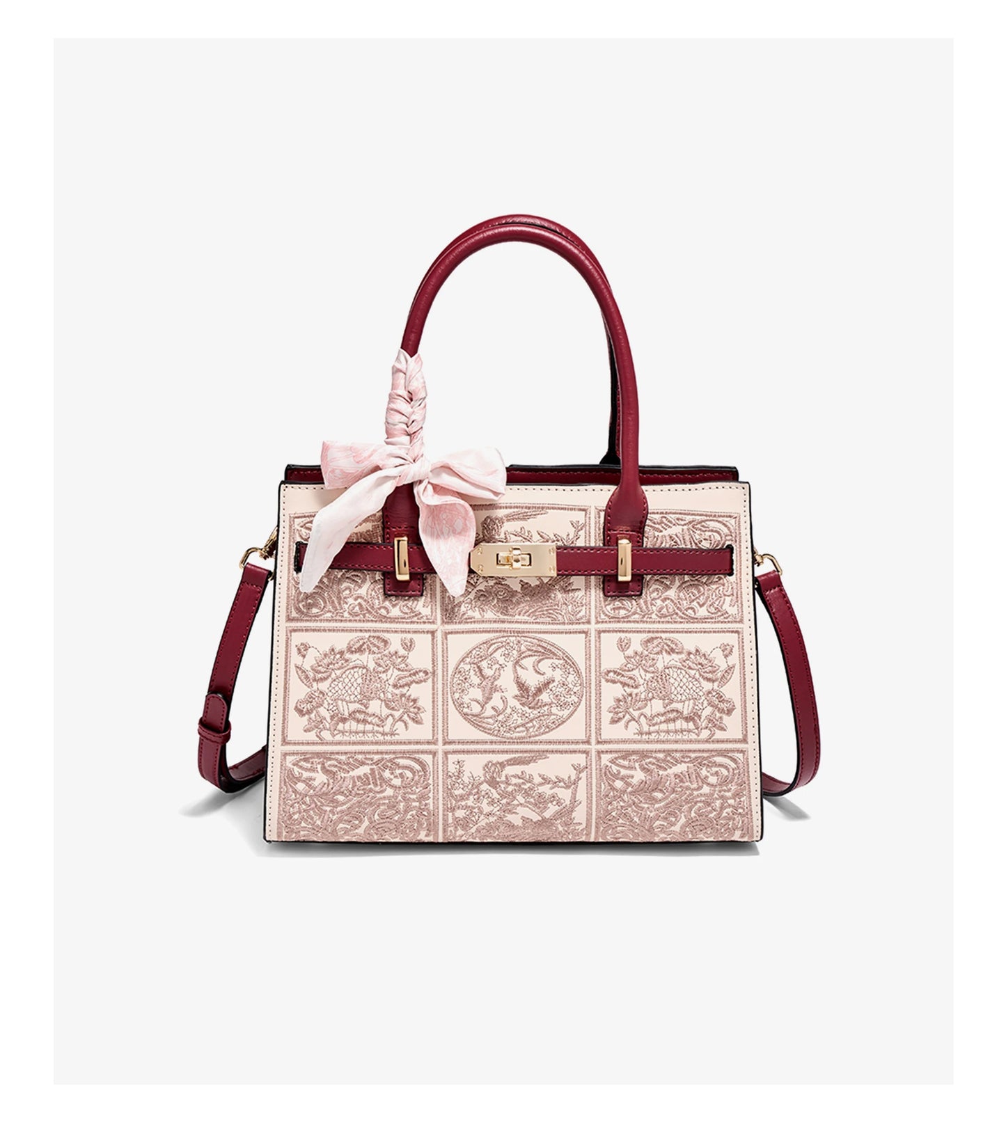 Damen Handtasche Aus Split-Leder Mit Crossbody-Tasche Im Chinesischen Stil