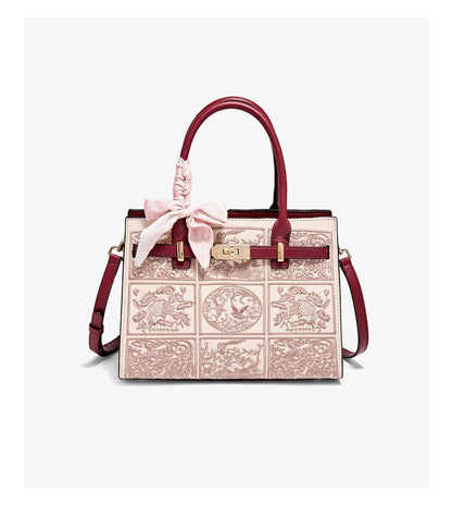 Damen Handtasche Aus Split-Leder Mit Crossbody-Tasche Im Chinesischen Stil