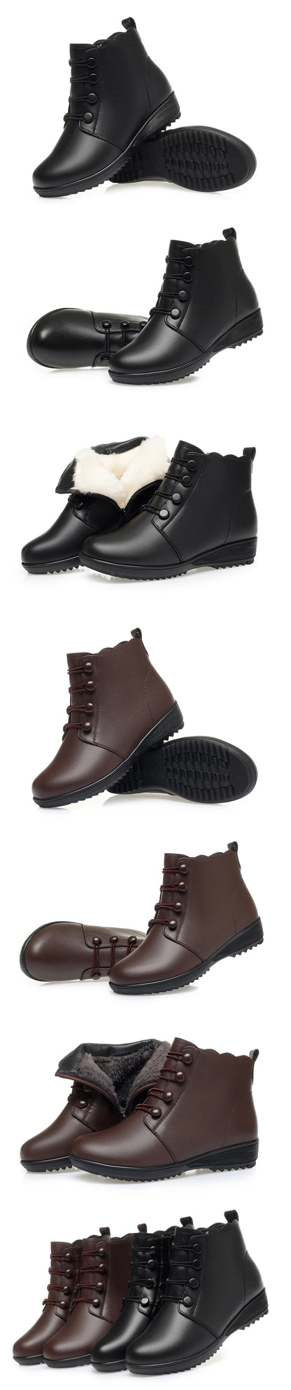 Damen-Winterstiefeletten mit warmem Futter, braun und schwarz, mit Profilsohle