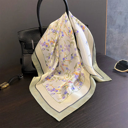 Damen Seidensatin Schal 53cm quadratisch Blumenprint Kopftuch Hijab Bandana F