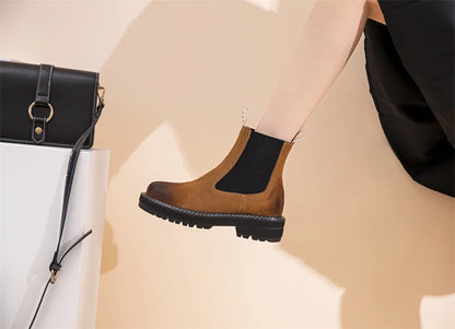 Women Winter Boots Sued Genuine Leather  New Fashion British Style Women Chelsea Boots Large Size 41　42　43 Female Ankle Boots