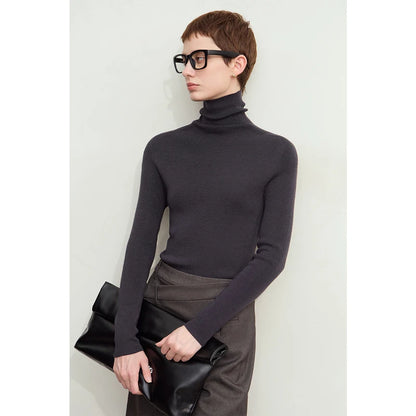 Damen-Rollkragenpullover 100 % Wolle Kammgarn schlank Winter