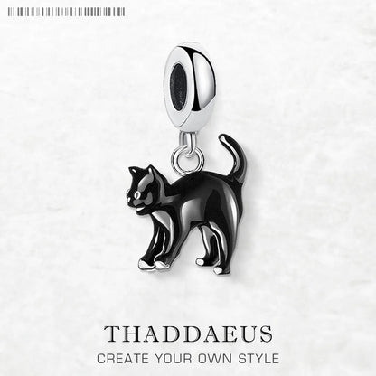 Damen-Charm-Anhänger schwarze Katze trendig aus Sterlingsilber