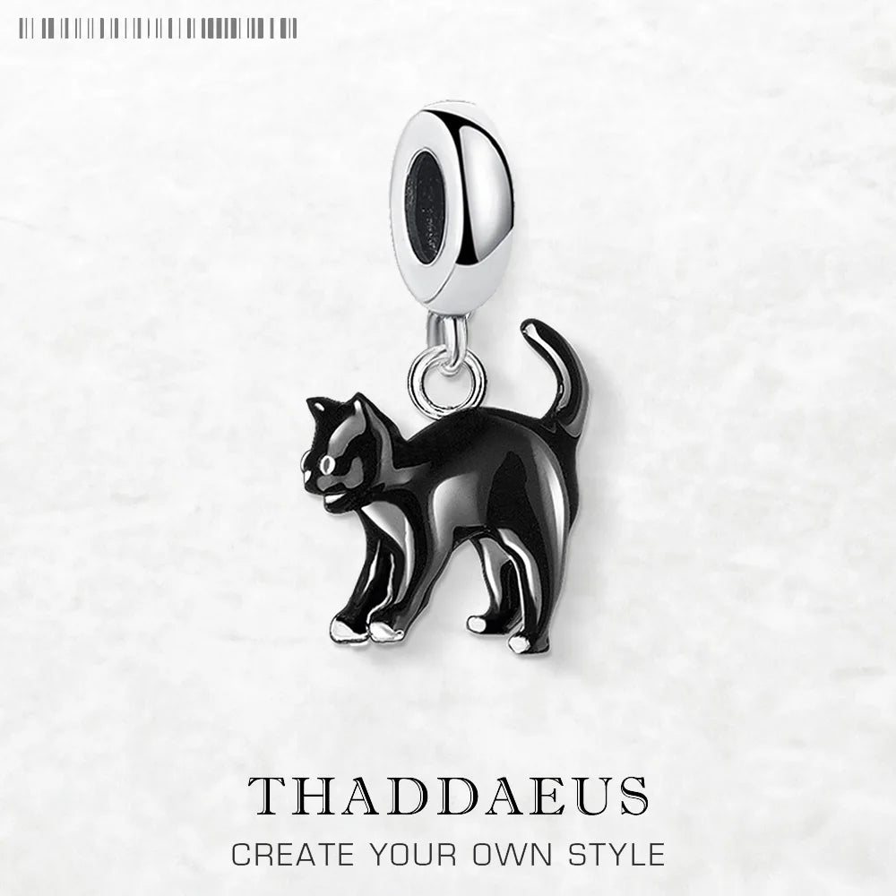 Damen-Charm-Anhänger schwarze Katze trendig II aus Sterlingsilber
