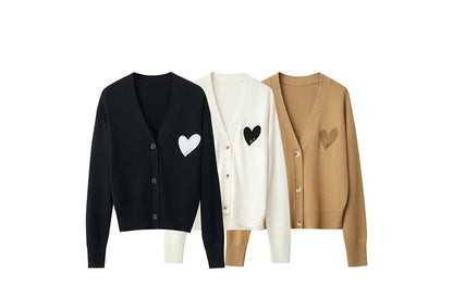 Damen-Strickjacke V-Ausschnitt Wollstickerei locker romantisch Winter