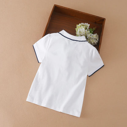 Mädchen Sommer Polos hirt Kurzarm Peter Pan Kragen niedlichen lässigen T-Shirt Kinder Baumwolle Kleidung