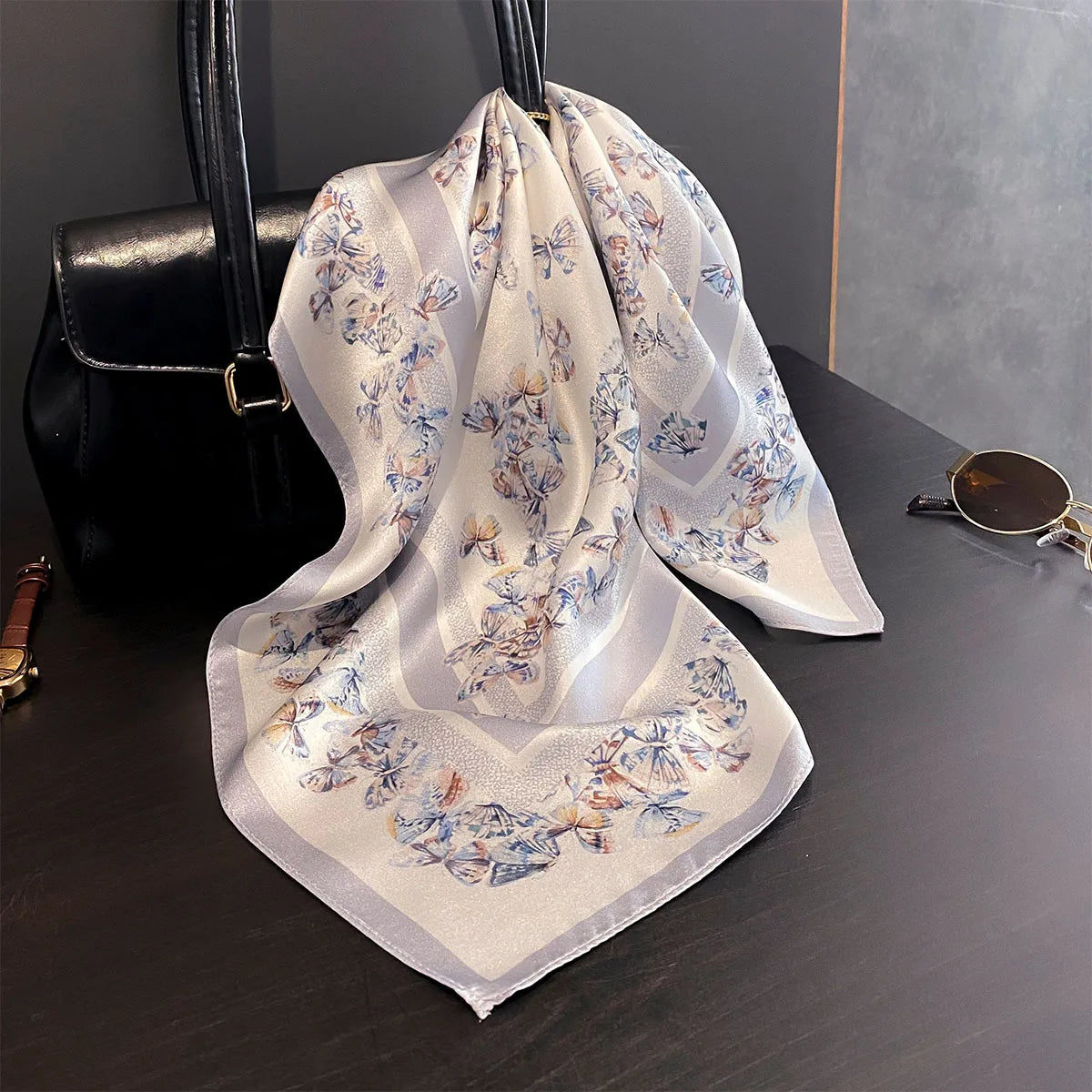 Damen Seidenschal 53cm quadratisch Blumenprint Luxus Hijab Bandana B
