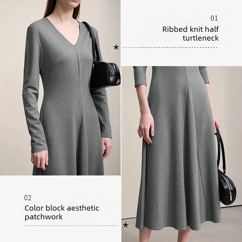 Elegantes Damen Strickmaxikleid Mit Elastischer Taille Für Büro Und Reisen