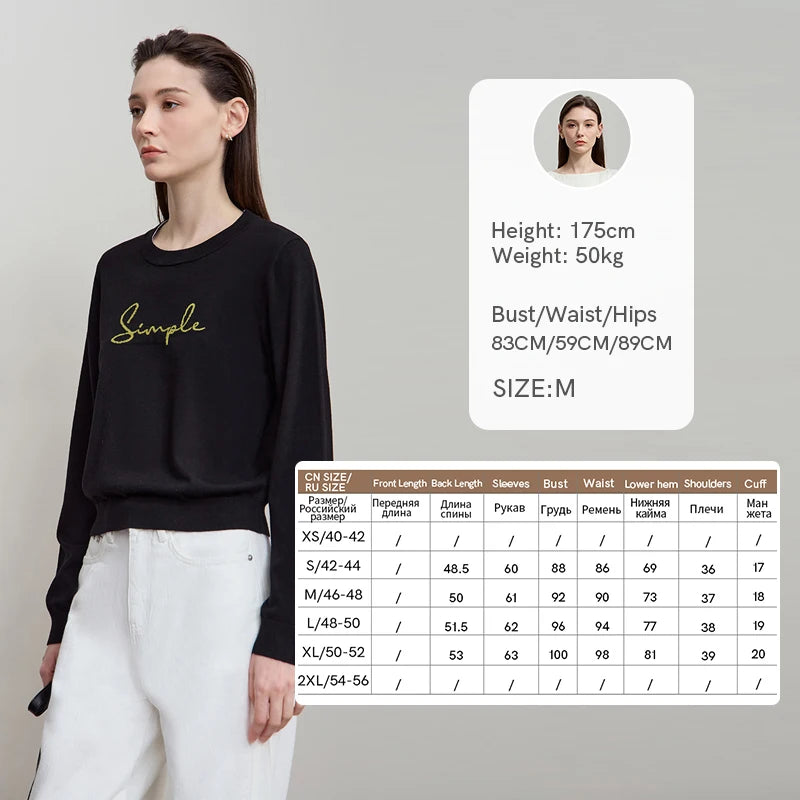 Schwarzes Langarm-T-Shirt mit „Simple“-Schriftzug und Rundhalsausschnitt