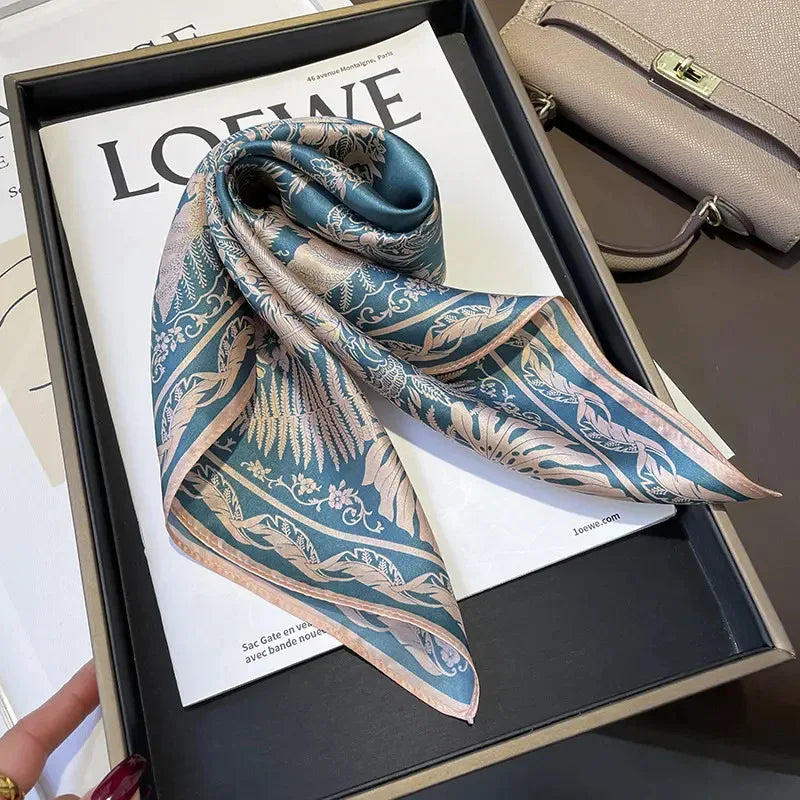 Damen Seidenschal quadratisch einfarbig Halstuch Bandana Foulard Frühling Sommer B