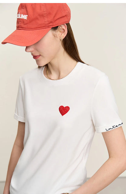 Damen T-Shirt im minimalistischen Stil mit bestickten Liebesperlen für den Sommer