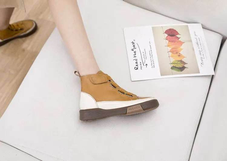 Damen-Ankle-Boots aus Leder, braun, mit Schnürung, flache Sohle und kurzem Schaft